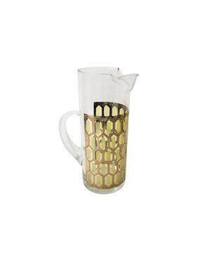 West Virginia Glass Gold Hexagon Pitcher Vintage MCM Madrid
